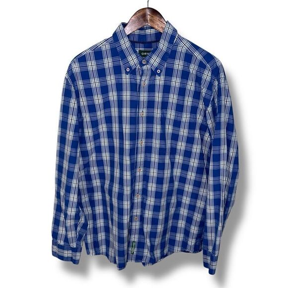 Orvis Heritage Wash Blue & White Active Fit Button Down Shirt Sz L - Picture 1 of 8